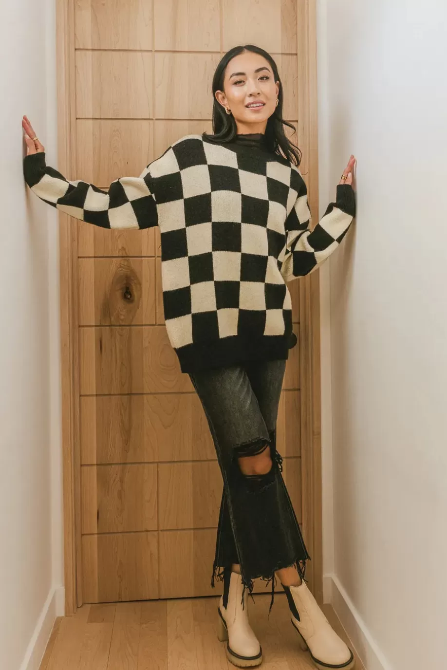 Discount Angela Checkered Sweater in SWEATERS | SWEATERS
