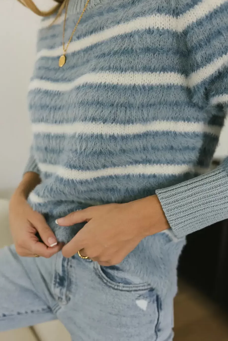 Store Anya Striped Fuzzy Sweater - FINAL SALE SWEATERS | SWEATERS
