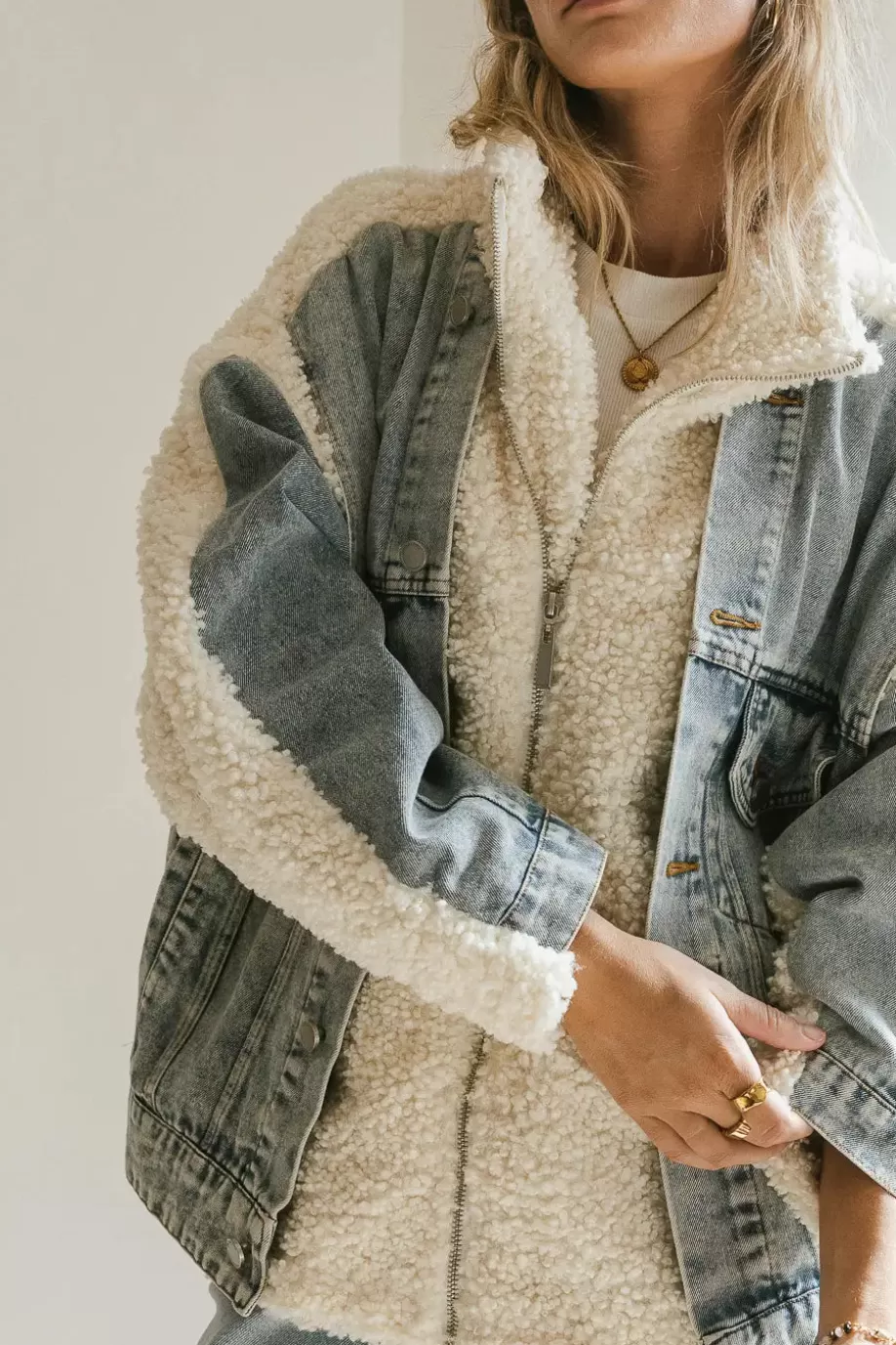 Fashion BlankNYC Denim Sherpa Jacket OUTERWEAR