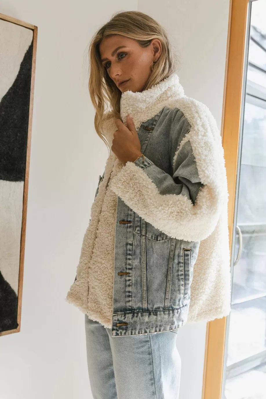 Fashion BlankNYC Denim Sherpa Jacket OUTERWEAR