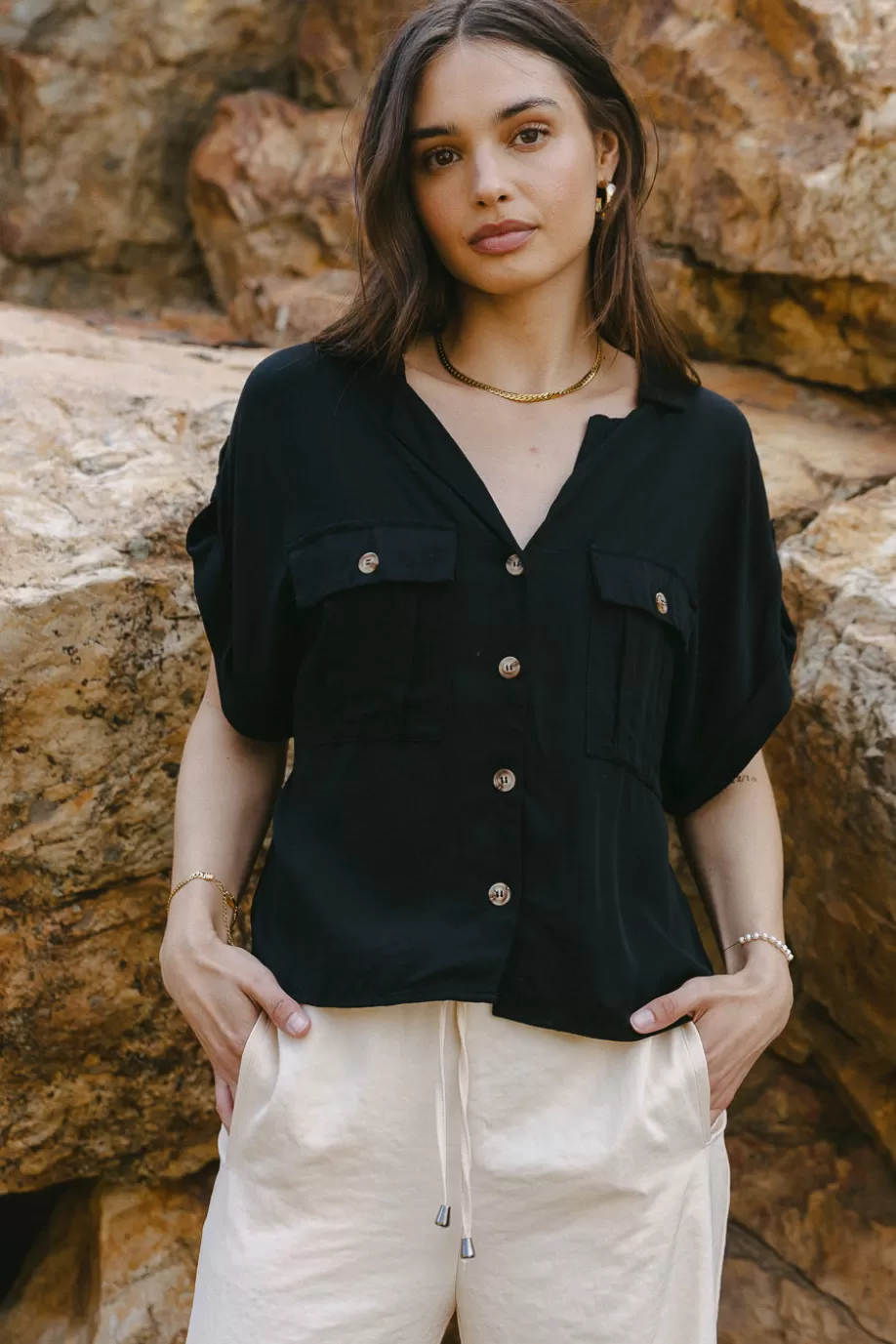 Discount Caroline Button Up Top BUTTON DOWN | TOPS