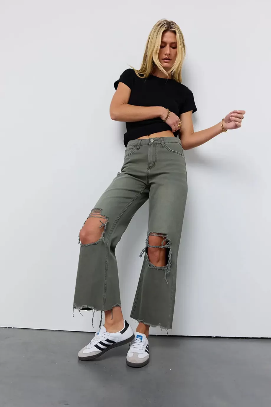 Flash Sale Charlie Distressed Jeans in Army Green DENIM