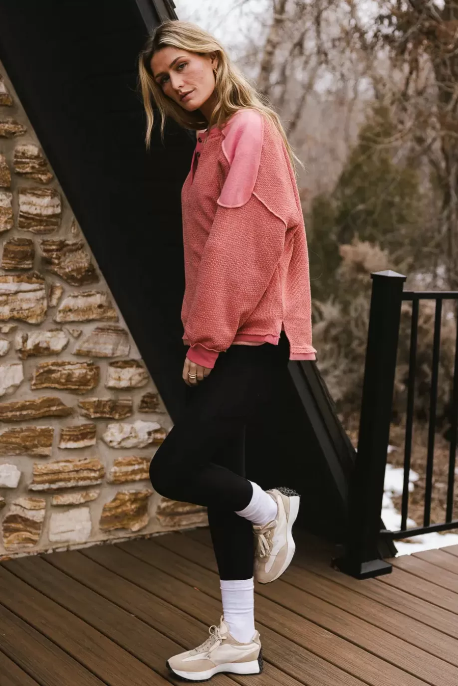 Hot Dahlia Henley Top in TEES & TANKS | TEES & TANKS