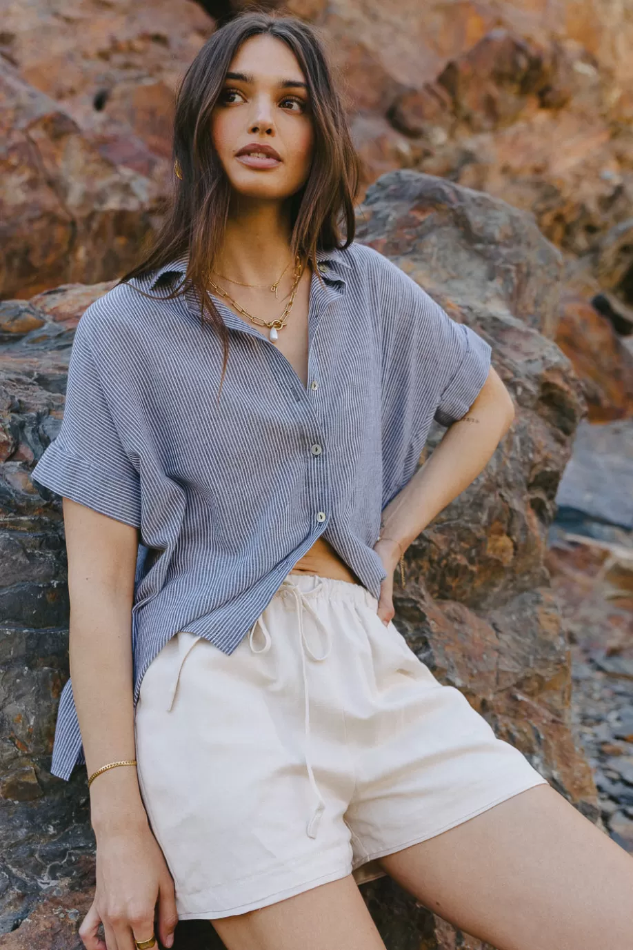 Store Enya Striped Button Up in - FINAL SALE BUTTON DOWN