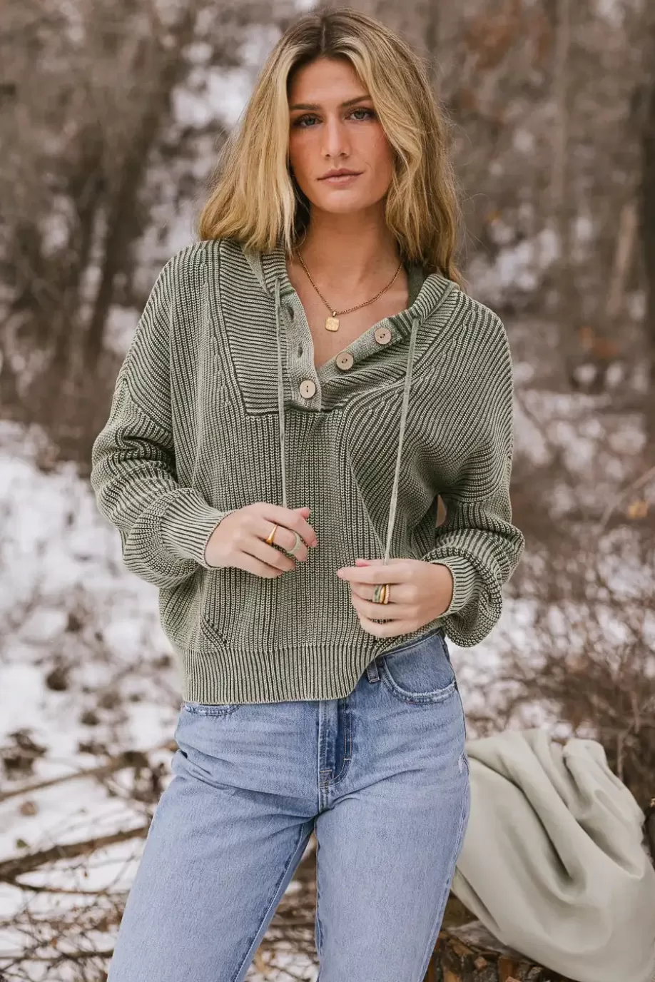 Shop Gia Hooded Henley Sweater TOPS