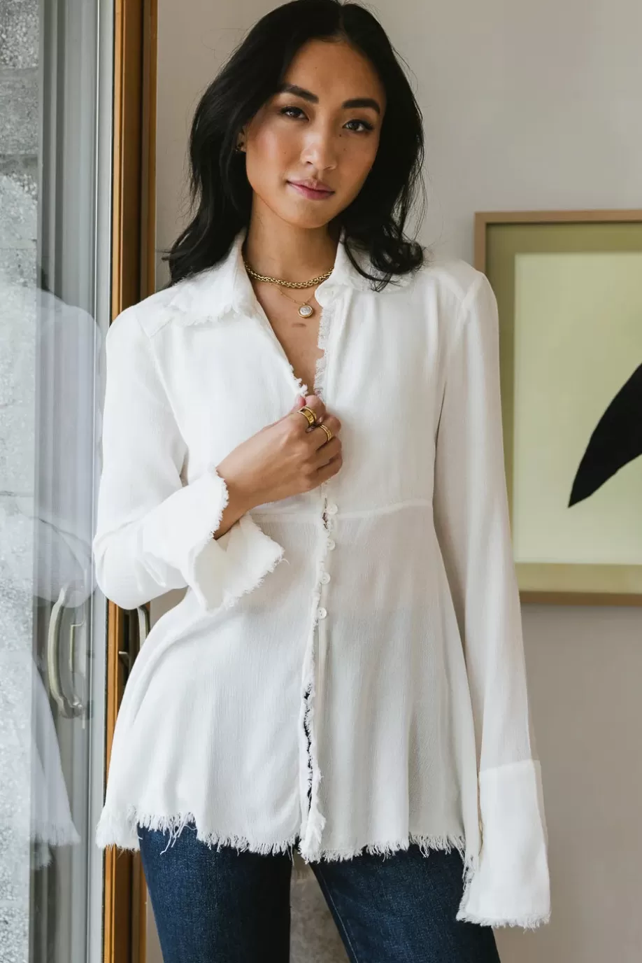 Clearance Jesse Fringe Top in - FINAL SALE BUTTON DOWN