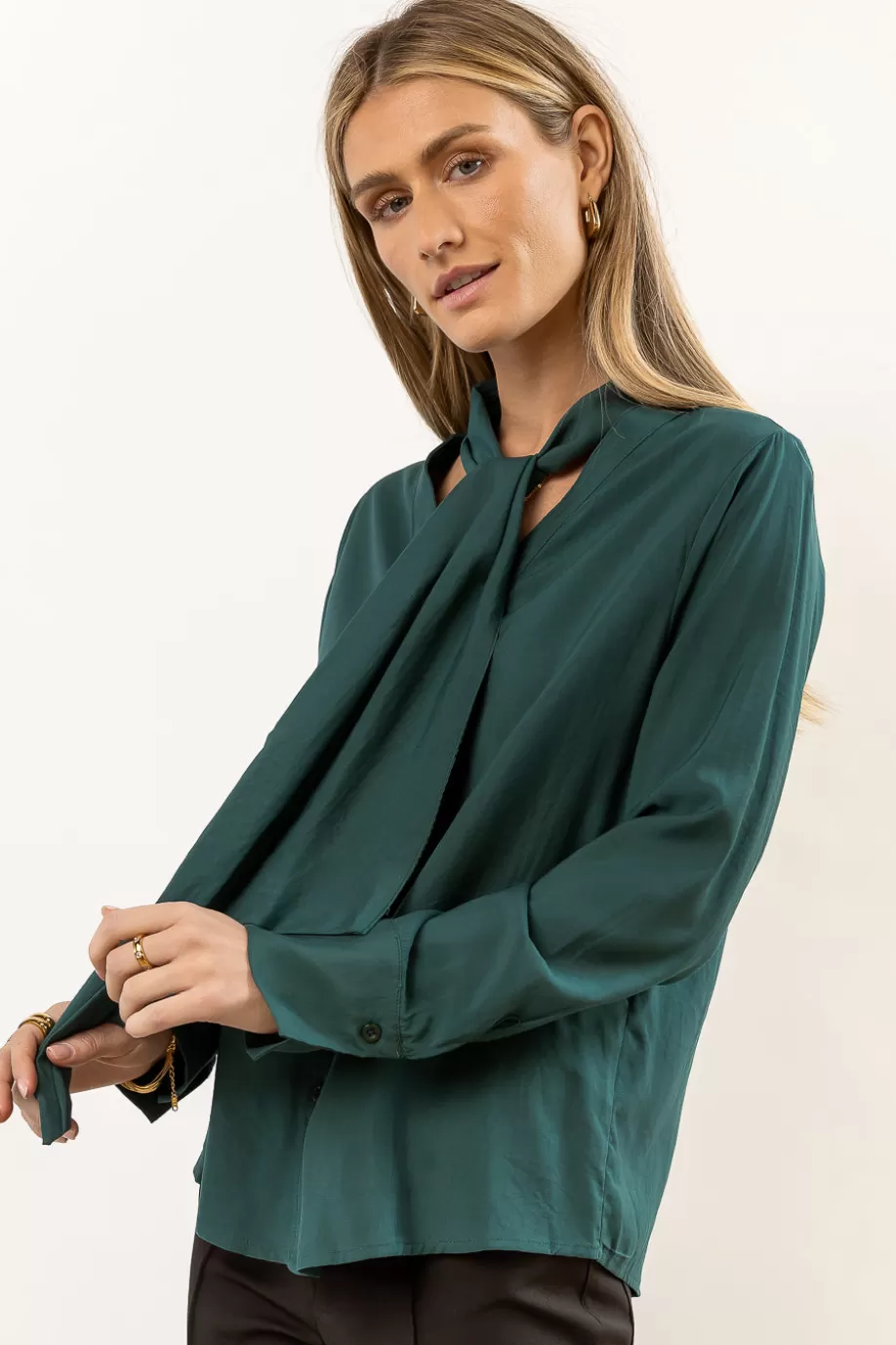 Fashion Kayla Tie Front Top in Hunter Green - FINAL SALE BLOUSES | BLOUSES