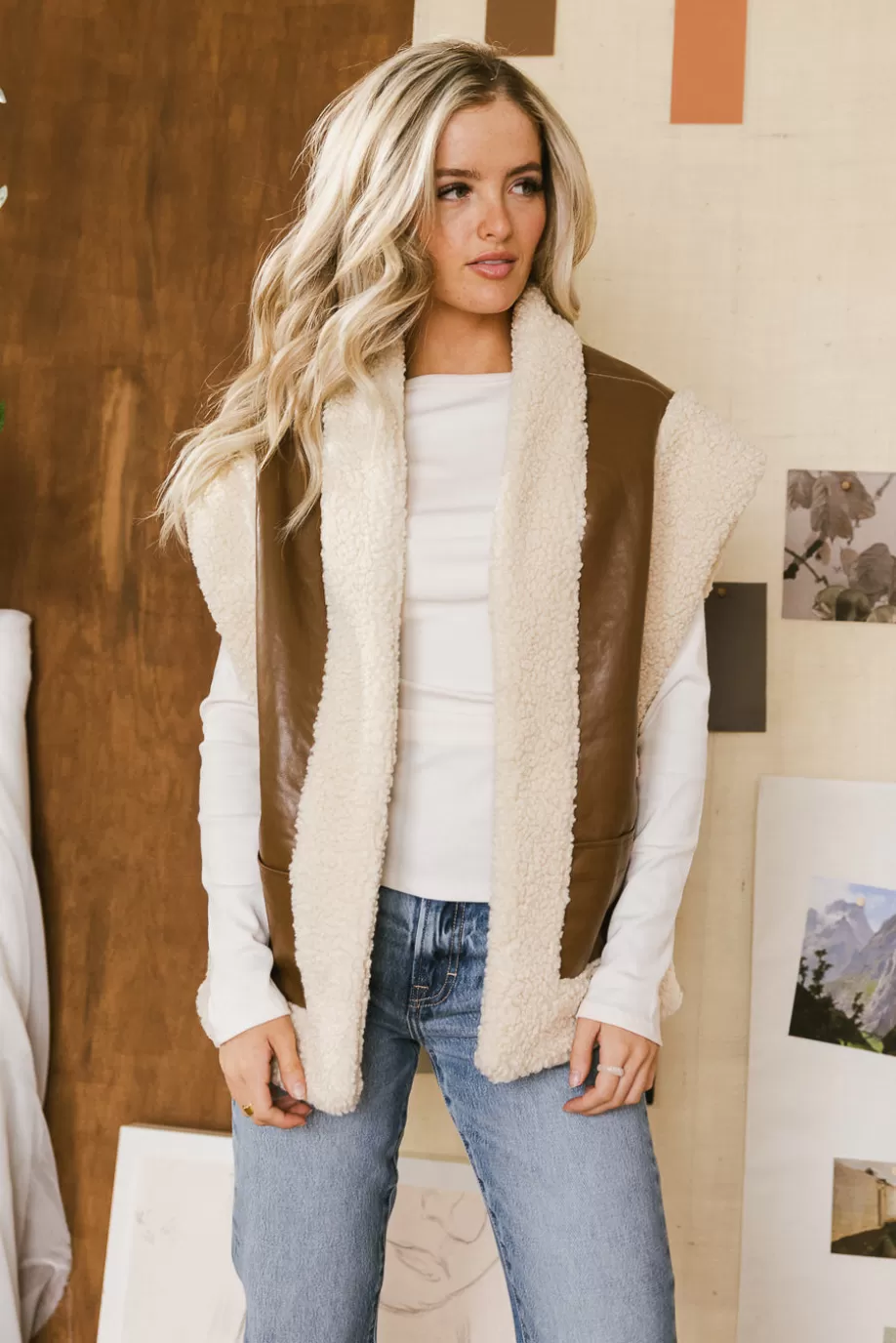 Cheap Last Night Sherpa Lined Vest in OUTERWEAR