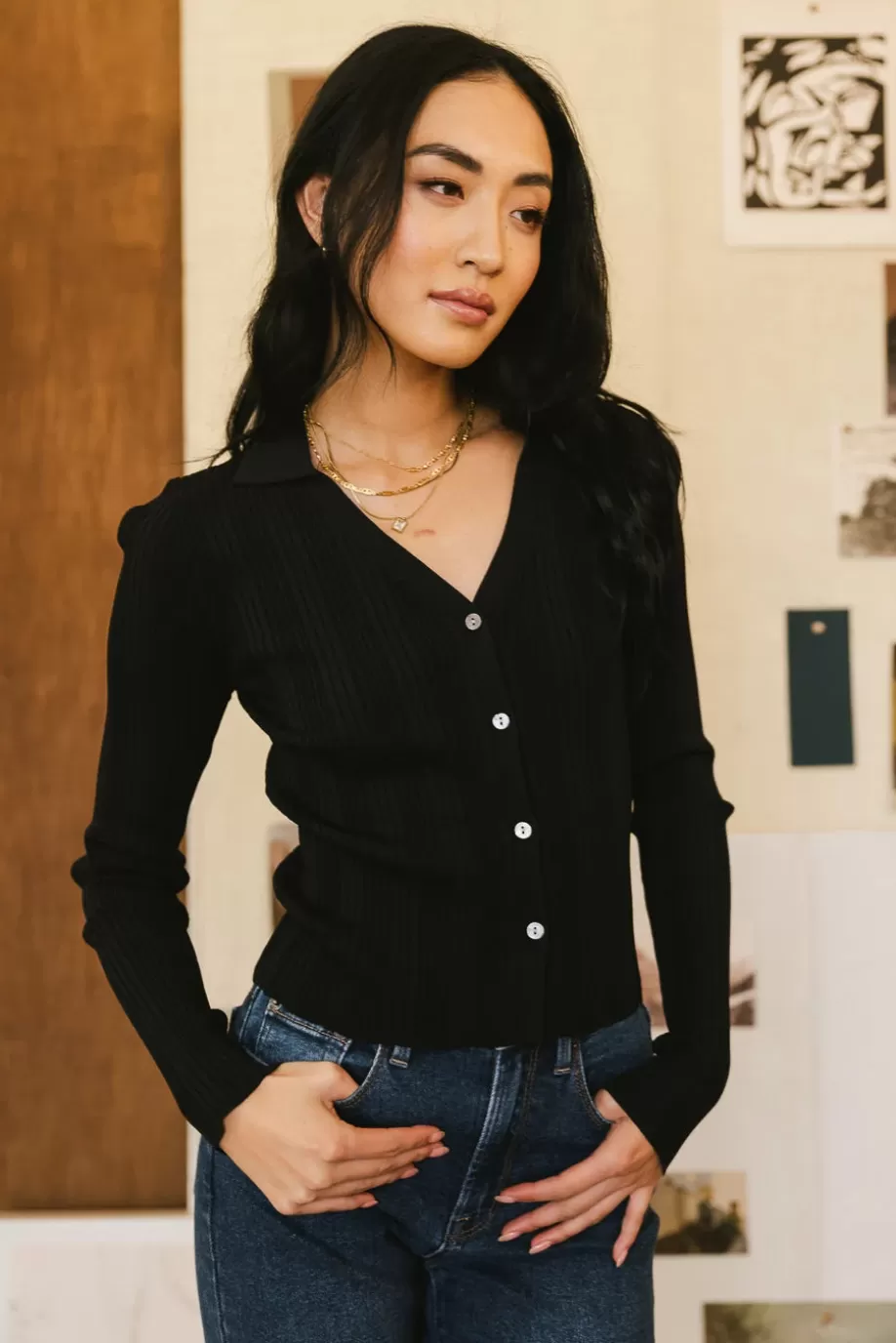 Outlet Lucia Ribbed Top in BUTTON DOWN | TOPS