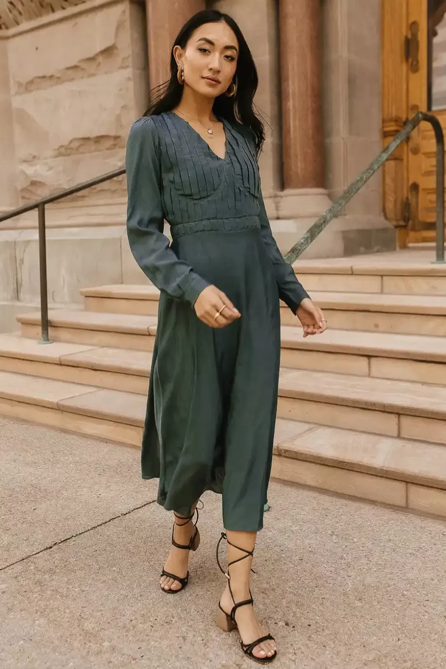 Shop Pleated Underwire Midi Dress | Green Long Sleeve Dress MIDI DRESSES | DRESSES