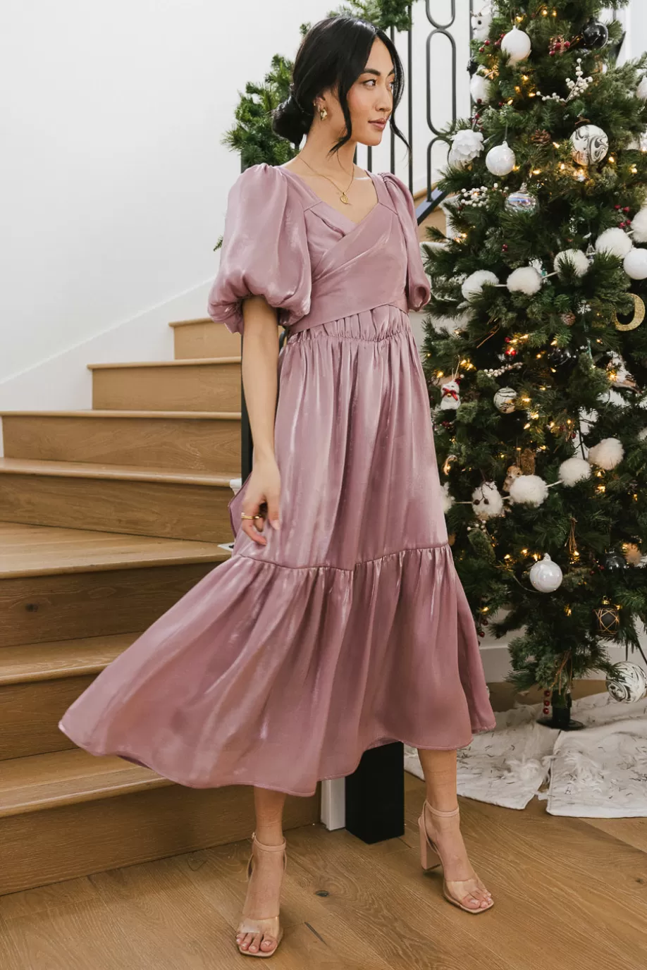 Shop Samara Puff Sleeve Dress in MIDI DRESSES | DRESSES