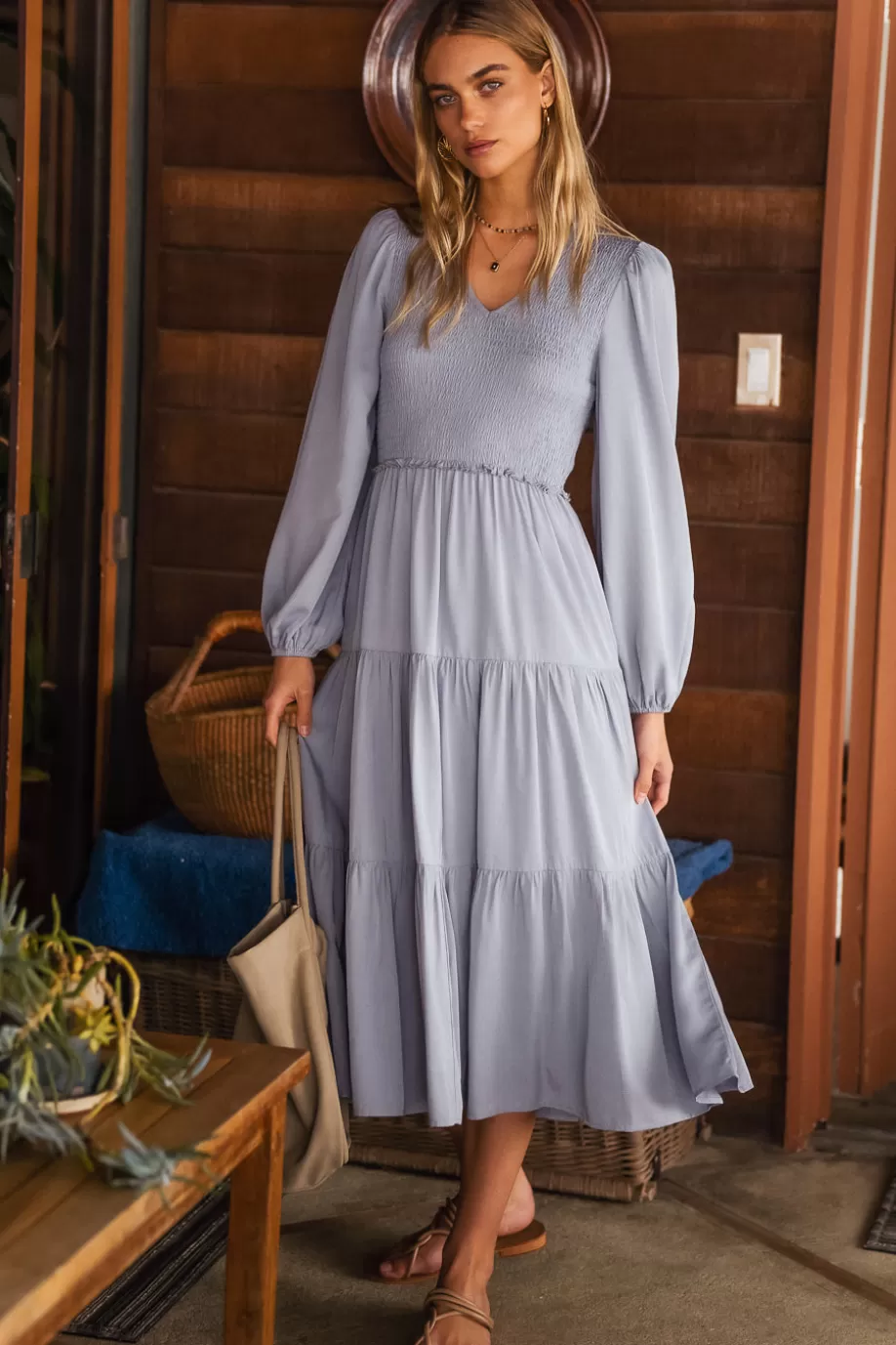Shop Smocked Tiered Midi Dress in MIDI DRESSES | DRESSES