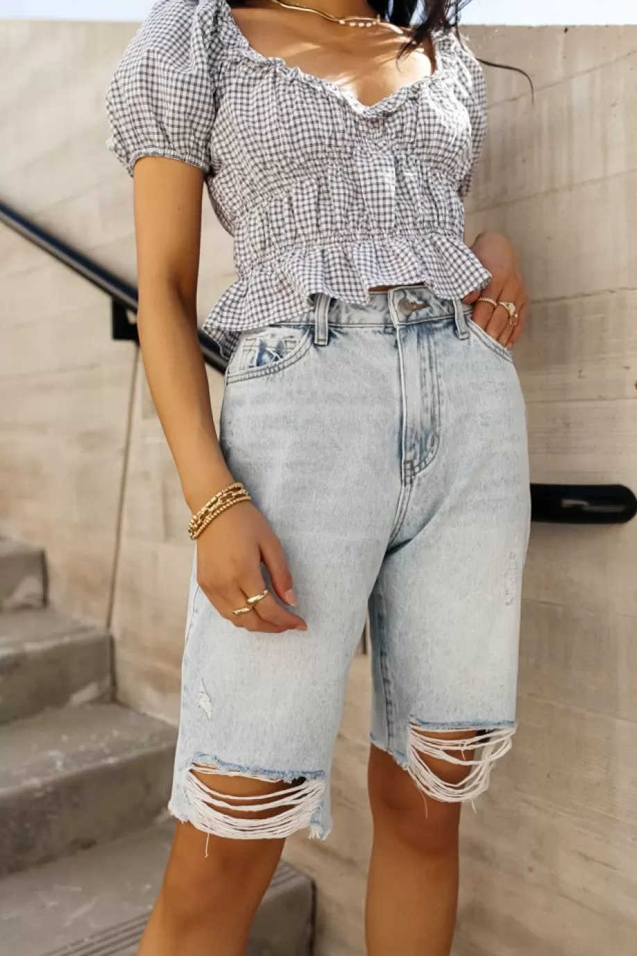 Online Vervet Kaelie Bermuda Shorts in Light Wash - FINAL SALE DENIM SHORTS