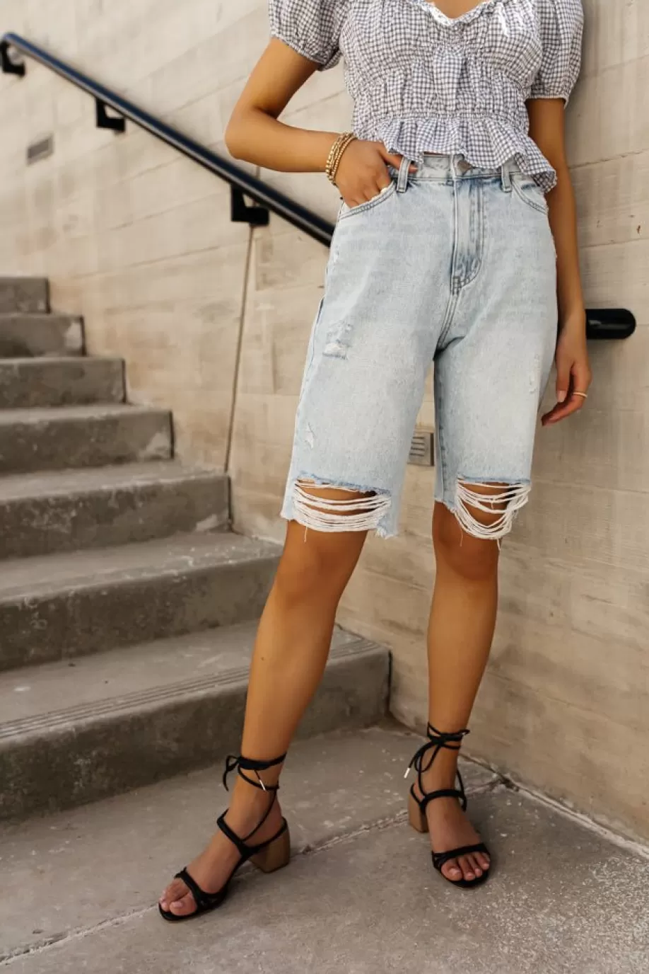 Online Vervet Kaelie Bermuda Shorts in Light Wash - FINAL SALE DENIM SHORTS