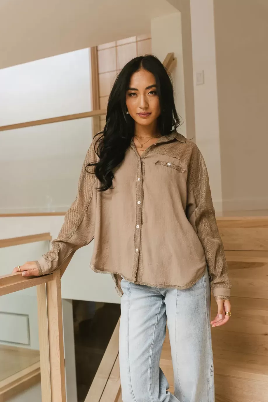 Fashion Victoria Contrast Button Up in - FINAL SALE BUTTON DOWN | TEES & TANKS